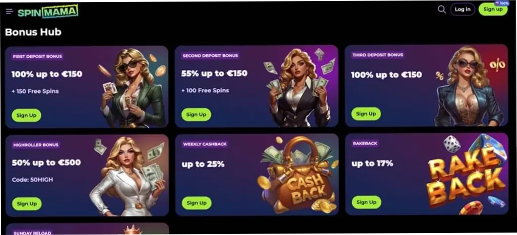 Bono de Casino Spinmama — hasta 1500€ + 250 giros gratis